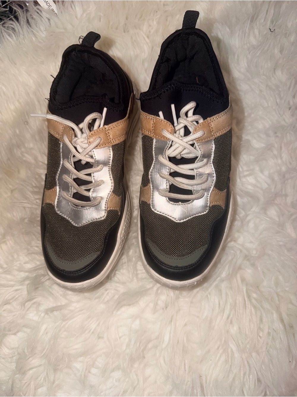 SHEIN Women's Multi-Color Lace-Up Fashion Sneakers in Black, Olive & Silver